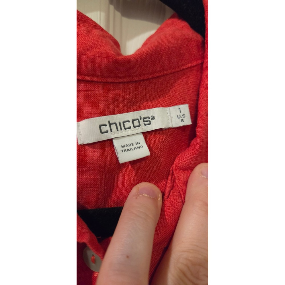 Chicos Red 100% Linen Button Down Shirt 3/4 Sleeve Size 1 US 8 570367208 - Picture 3 of 8